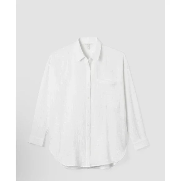 NEW Eileen Fisher Petite Medium Organic Cotton Gauze ButtonDown Shirt White Poet - Picture 3 of 9